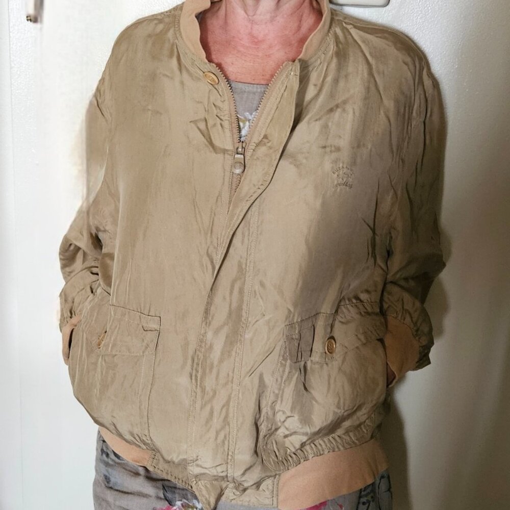 Paul And Shark Yachting Beige Silk Bomber Jacket Unisex Sz Xl